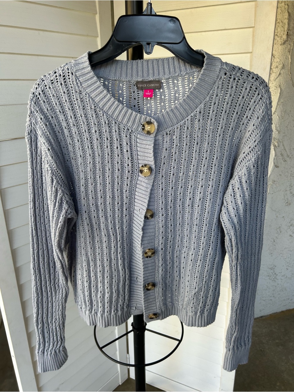 Vince Camuto Light Blue Gray Open Button Cardigan